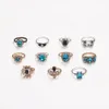 Joyería de moda, conjunto de anillos de doble Color con diamantes de imitación azules y negros, anillos para nudillos, 11 unidades/juego