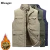 Engrossar velo À Prova D 'Água Water Winter Vest Mens Multi Bolsos Primavera Outono Colocas Photo Mandarim Collar Sem Mangas Jaqueta 211104