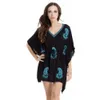 Plaża Cover Up Sukienka Robe De Plage Bikini Cover Haftowane lato Nosić Kaftan Woman Tunika Pareo # Q891 210420