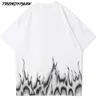 Męska koszulka Płomień Płomień Drukowane Krótki Rękaw Hip Hop Oversized Bawełna Casual Harajuku Streetwear Graphic Top Tee T Shirty 210601