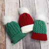 Berretto invernale per bambini Berretto da sci in maglia calda per bambini con pompon per ragazze dei ragazzi Natale Capodanno Pary Wear Verde Rosso 0-3 anni