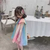 2021 nuova ragazza principessa vestito bambino bambini neonata principessa vestiti senza maniche tutu di chiffon arcobaleno abiti 2-7Y caldo all'ingrosso Q0716