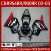 Комплект кузова для HONDA CBR900 CBR954 RR CBR 954 900 RR CC 2002-2003 Кузов 61No.44 CBR954RR CBR 900RR 954RR 900CC 02 03 CBR900RR CBR954-RR 2002 2003 Обтекатели красные глянцевые черные