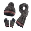 Unisex inverno 3 pcs pompom beanie chapéu longo lenço xales luvas conjunto geométrico floral jacquard