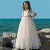 花の女の子のドレスのための結婚式のスパゲッティレース3 dフローラルアップリケの床のティアードスカート女の子のページェントドレス子供フォーマルガウン