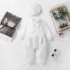 Baby Boy Christening Romper born Baptism White Jumpsuit with Hat Infant 1st Birthday Party Wear Outfits Boutique Clothes 210615