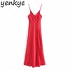 Sexy Femmes Sling Rouge Longue Maxi Robe Femme Sans Manches Côté Bouton Fentes Robe Dames Été Soirée Robes De Soirée 210430