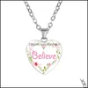 Подвески Вдохновляющие ожерелья для формы сердца для женщин Любовь надежда мечта поверьте веру буквы стеклянные подвесные цепочки
