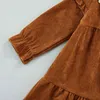 Осенние малышки девочек платья кукла лавочки дизайн декольте кнопки rugle HEL CORDUROY повседневные платья детская одежда G1026