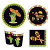Einweggeschirr 20 Stück Mexiko Cinco De Mayo Partydekorationssets Cartoon-Kaktus-Servietten für mexikanische Gastgeschenke Geschirrzubehör
