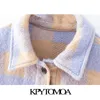KPYTOMOA 여성 패션 오버 셔츠 대형 체크 모직 자켓 코트 빈티지 포켓 비대칭 여성 겉옷 세련된 탑스 210928
