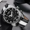 Megir Fashion Men's Chronograph Quartz Klockor Läderrem Lysande Händer 24-timmars Sport Analog Armbandsur för Man 2076White X0524
