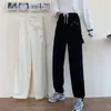 2Colors koreanska stil kvinnor tecknad denim byxor casual hög elastisk midja jeans för fotled bundna byxor kvinnan (F9019) 210508
