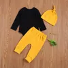 Set di abbigliamento 2021 0-18M Casual neonato neonato MAMA Lettera stampa manica lunga pagliaccetto Top + pantaloni solidi gialli + cappello abiti autunnali