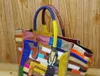 Orijinal deri inek derisi kadınlar renkli çizgiler dikiş çanta moda gündelik omuz gülen bayanlar çanta çanta haberci çantaları