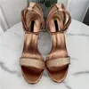 Casual Designer Sexy Lady Fashion Sandali da donna Gold Glitter Strass Strappy Peep toe Slingback Tacco alto Stiletto Stripper Shoes Slipper Sandalias