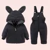 1-4 år barn baby snöar hooded down jackor + jumpsuit 2pcs sätter koreanska stiliga toddler pojkar tjejer skidåkning vinter kläder h0909