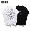 IEFB夏のファッションメンズソリッドカラーの手描きマウスプリント緩い半袖Tシャツブラックホワイト因果ティー9Y5782 210524