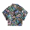 Oversize Women Lapel Single Breasted Blouse Summer Fashion Ladies Casual Loose Female Shirt Impressionist Print Top 210515