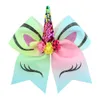 Princess Unicorn Pała cekiny łuk z szyfonami kwiatami i Pearl Ponytail Holder JoJo Siwa Cheerleading Hair Bows For Gir1601190