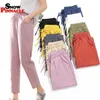 Pantaloni da donna Primavera Estate Cotone Lino Solido Elastico in vita Colori caramelle Pantaloni Harem Morbidi di alta qualità per donna S-XXL 210925