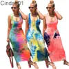 Kobiety Sukienki Echoine Tie Dye Drukuj Sexy Długa Dress Backless Bandaża Maxi Suknie Bez Rękawów Vintge Vestidos Beach Party Club Outfis Sundress