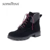 SOPHITINA Women's Ankle Boots Suede Genuine Leather Handmade Lace Up Non-slip Walking Warm Winter Women's Shoes PC834 210513