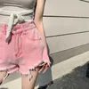 Kvinnors Denim Shorts Ripped Pink High Waist Kvinna Plus Storlek Sexig Sommar Beach Byxor Chic Streetwear Jeans 210601