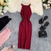 Femmes Robe Moulante Mode Coréenne Sans Manches Spaghetti Strap Sexy Mince Tricoté Robes Bandage Haute Élastique D'été Robe 210521