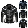 Herrenmode PU-Lederjacke Nachtreflektierende Motorradjacke Warmer Patchwork-Wintermantel mit Reißverschlusstasche 211009