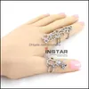 Cluster Gothic Punk Rock Rhinestone Cross Knuckle Joint Armor Long Fl Anillos de dedo ajustables Regalo para mujer Chica Joyería de moda Drop Deliv