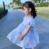 Summer Girls Dress Sweet Style Plaid Light Color Puff Sleeve Princess Baby Kids Clothes Children'S Clothing 210625