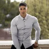 Mężczyźni Moda Casual Z Długim Rękawem Solidna koszula Super Slim Fit Male Social Business Dress Marka Fitness Sportowy Odzież 220309