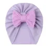 2021 Nyfödda Baby Stuff Tillbehör Baby Girl Hat With Bow Knot Infant Beanie Solid Big Bowknot Cap Elastic Baby Turban Hats