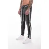 Trendy Mannen Skinny Jeans Biker Vernietigd Verzwakte Fit Denim Gescheurde Broek Kant Streep Potlood Hip Hop Streetwear 210716
