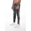 Trendy Men Skinny Jeans Biker Destroyed Frayed Fit Denim Ripped Pants Side Stripe Pencil Hip Hop Streetwear 210716