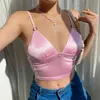 Tache brune Y2K été haut sexy avec fine sangle dos nu mode nouvelle tendance bleu col en V sans manches rose Crop Cami Party Club 210415