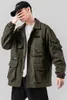 Brand Spring Män Casual Jacket Coat Mäns Tvättade Bomull Brandkläder Armé Green Bomber Jackor Male Cargo Coats 211217