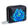 Female Card Holder Genuine Leather Double Zippers Floral Coin Multifunction Wallet Women Purse Flower Gift Girls Holders