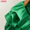 Tangada 패션 여성 프릴 녹색 여름 미니 드레스 짧은 소매 v 목 숙 녀 느슨한 미니 드레스 Vestidos 2W133 210609