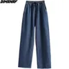 DIMANAF Plus Size Women Jeans Wide Leg Pants High Waist Denim Harem Female Elastic Deep Blue Trousers Oversize Summer 5XL 210629