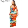 女性のドレスデザイナースリムセクシーなタイ染料ノースリーブミディドレスレディースパターンプリントベストロングスカート7色のプラスサイズS-5XL