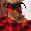 DHL50pcs Christmas Decorations Plaid Bottle Bags Bow-tie Fur Ball Red Wine set With Black Check