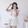 Chemisiers pour femmes chemises japon Kawaii dames Vintage fraise imprimé Blouse hauts femme coréenne Punk Harajuku simple boutonnage Blusa