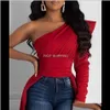 Vêtements pour femmes Vêtements Femmes Chemises Solide Une Épaule Dip Hem Blouse À Manches Longues Col Oblique Asymétrique Casual Blouses Tops Drop D