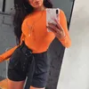 Gaoke Bodycon Sexy Neon Pomarańczowy Body Kobiety Jesień Z Długim Rękawem Solidna Zima Podstawowa Korpialnia Kostium Kobiet O Neck Black 210715