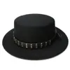 Lyckylianji Kvinnor Män Vintage 100% Ull bred Brim Topplock Pork Pie Pork-Pie Bowler Hat Skull Bead Leather Band (57cm / Justera)