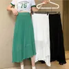 Medium Length White Green A-line Skirt Women's Summer Thin Fashion Irregular Chiffon Pleated 210529