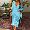 Casual Dresses Autumn Women Sexy Lace Dress V Neck Hollow Out Long Spring Crochet Embroidery Flower Party Back With Zip Sleeve
