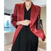 Femmes Satin Costume Blazer Printemps Été Élégant Rouge À Manches Longues Blazers Bureau Dame Veste Femme 210608